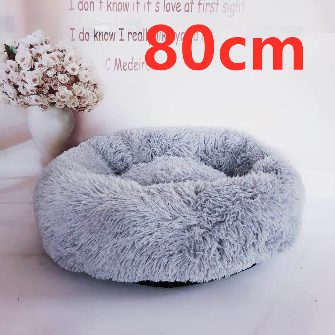 Cotton Pet Bed Winter Warm Sleeping Bed For Dogs Kennel Dog Round Cat Long Plush Puppy Cushion Mat Portable Cat Supplies