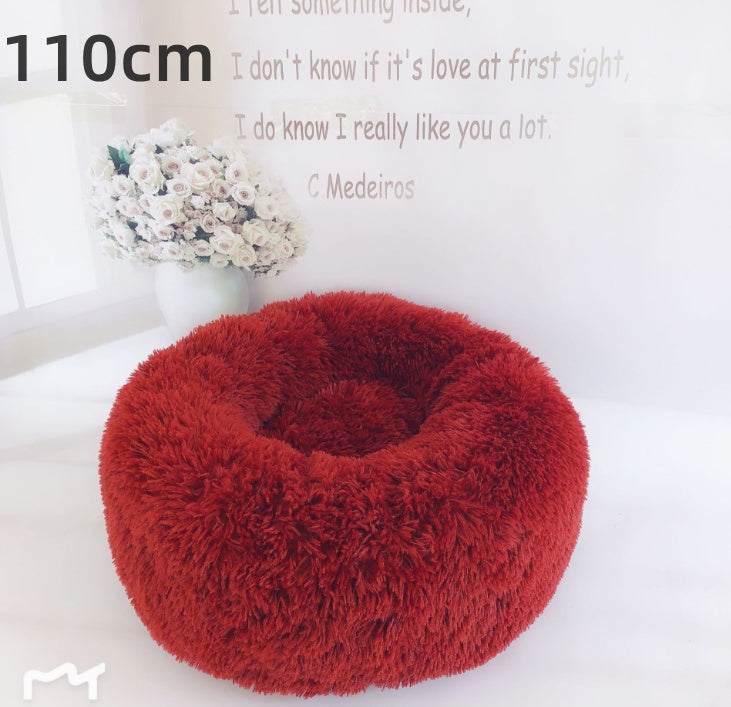 Cotton Pet Bed Winter Warm Sleeping Bed For Dogs Kennel Dog Round Cat Long Plush Puppy Cushion Mat Portable Cat Supplies